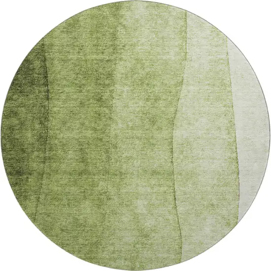 8' Olive Green And Ivory Ombre Washable Round Rug With UV Protection Photo 1