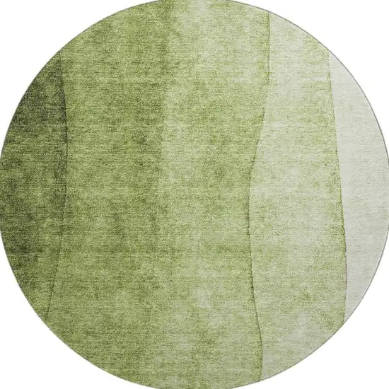 8' Olive Green And Ivory Ombre Washable Round Rug With UV Protection Photo 4