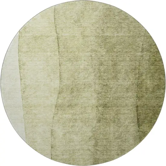 8' Olive Green And Ivory Ombre Washable Round Rug With UV Protection Photo 4