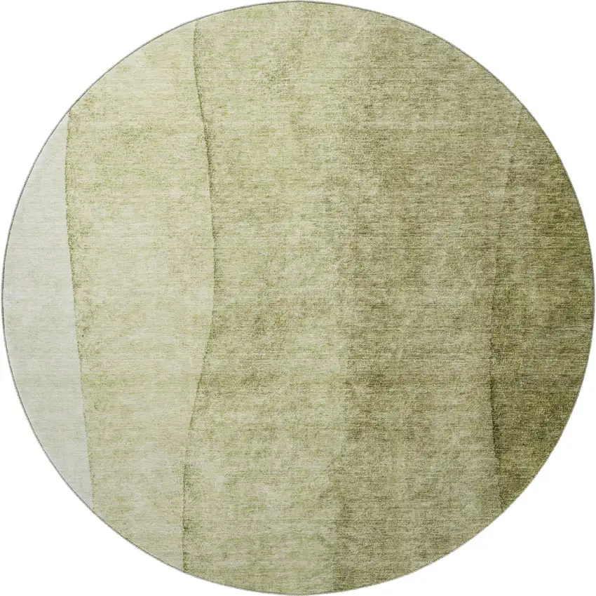 8' Olive Green And Ivory Ombre Washable Round Rug With UV Protection Photo 4