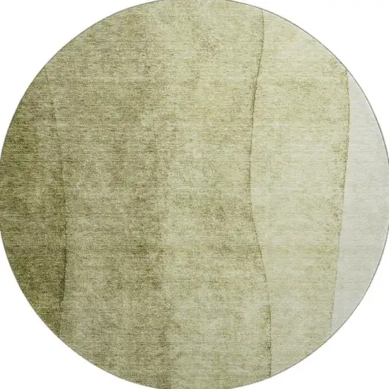 8' Olive Green And Ivory Ombre Washable Round Rug With UV Protection Photo 3