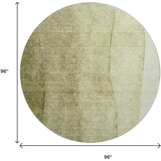 8' Olive Green And Ivory Ombre Washable Round Rug With UV Protection Photo 6