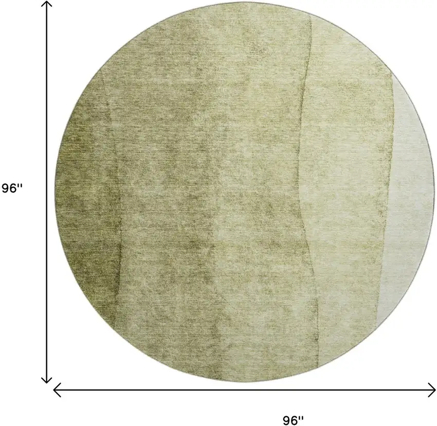 8' Olive Green And Ivory Ombre Washable Round Rug With UV Protection Photo 6