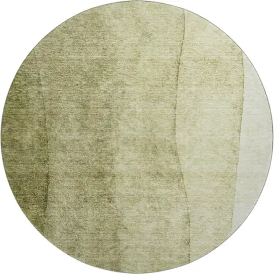 8' Olive Green And Ivory Ombre Washable Round Rug With UV Protection Photo 1