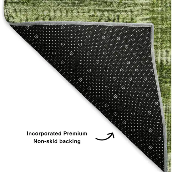 8' Olive Green And Ivory Patchwork Washable Round Rug With UV Protection Photo 4