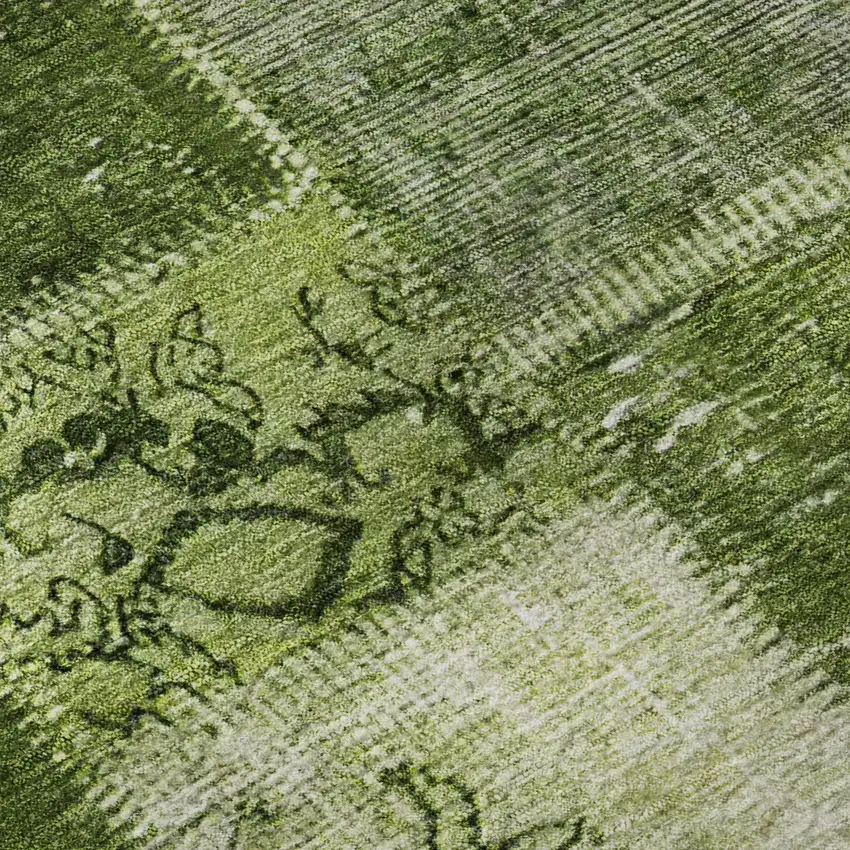 8' Olive Green And Ivory Patchwork Washable Round Rug With UV Protection Photo 7