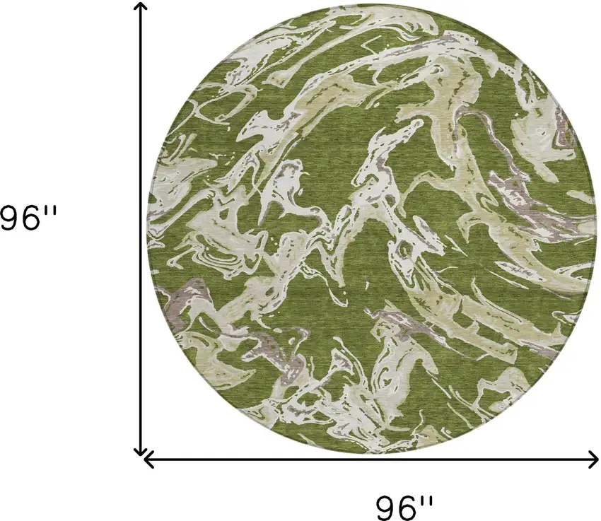 8' Olive Green And Ivory Round Abstract Washable Indoor Outdoor Area Rug Photo 3