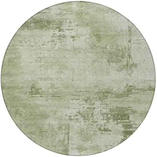 8' Olive Green And Ivory Round Abstract Washable Indoor Outdoor Area Rug Photo 6