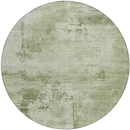 8' Olive Green And Ivory Round Abstract Washable Indoor Outdoor Area Rug Photo 2