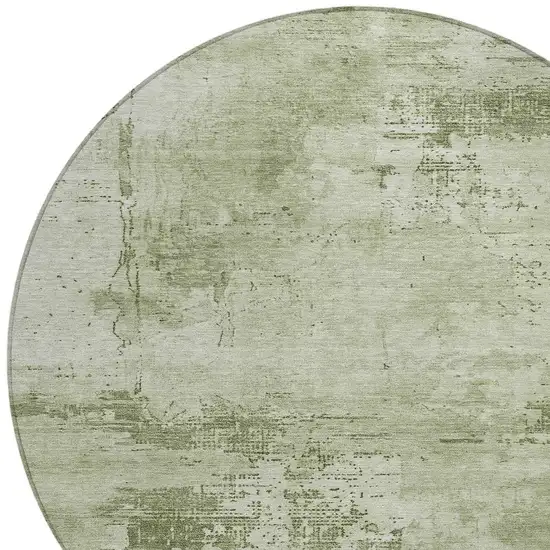 8' Olive Green And Ivory Round Abstract Washable Indoor Outdoor Area Rug Photo 5