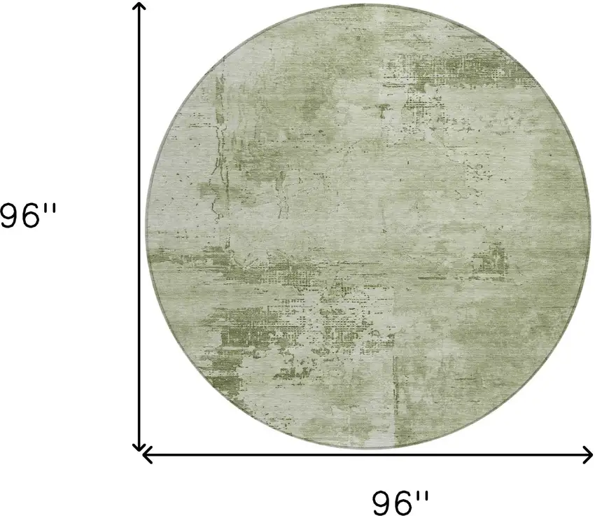 8' Olive Green And Ivory Round Abstract Washable Indoor Outdoor Area Rug Photo 9