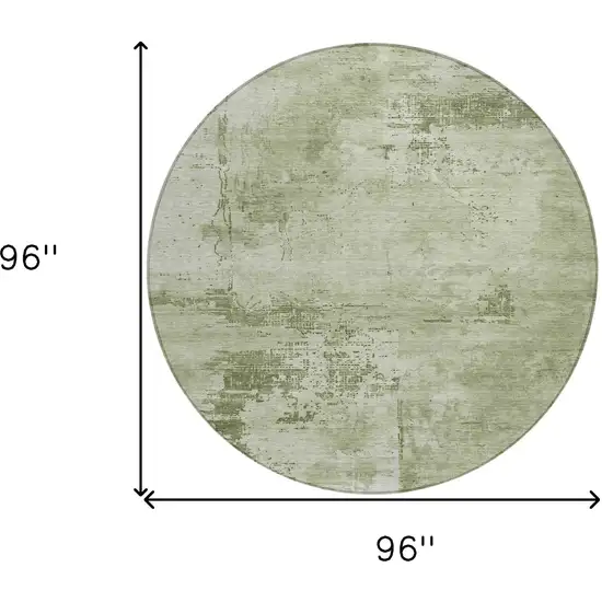 8' Olive Green And Ivory Round Abstract Washable Indoor Outdoor Area Rug Photo 9