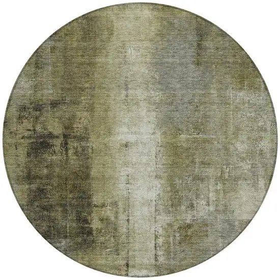 8' Olive Green And Ivory Round Abstract Washable Indoor Outdoor Area Rug Photo 3