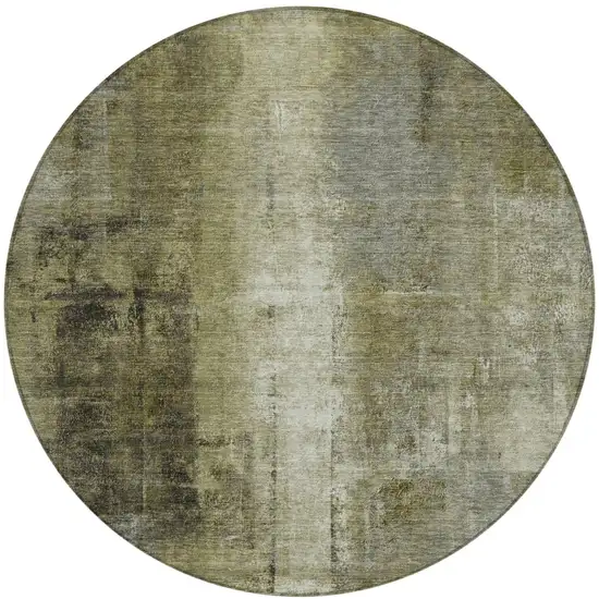 8' Olive Green And Ivory Round Abstract Washable Indoor Outdoor Area Rug Photo 1