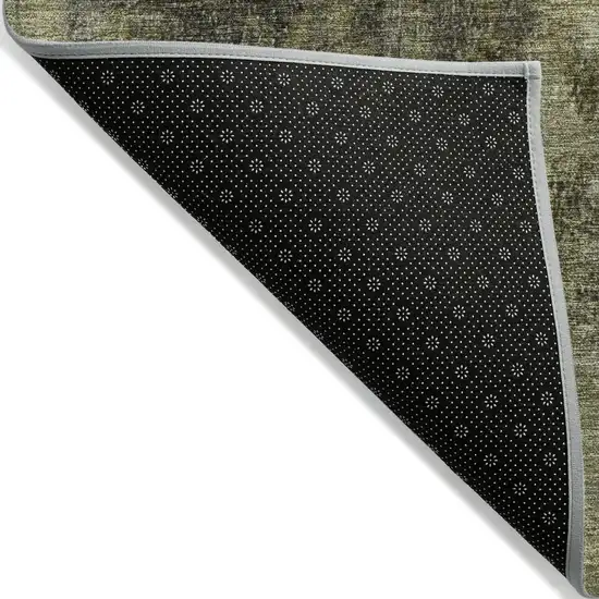 8' Olive Green And Ivory Round Abstract Washable Indoor Outdoor Area Rug Photo 9