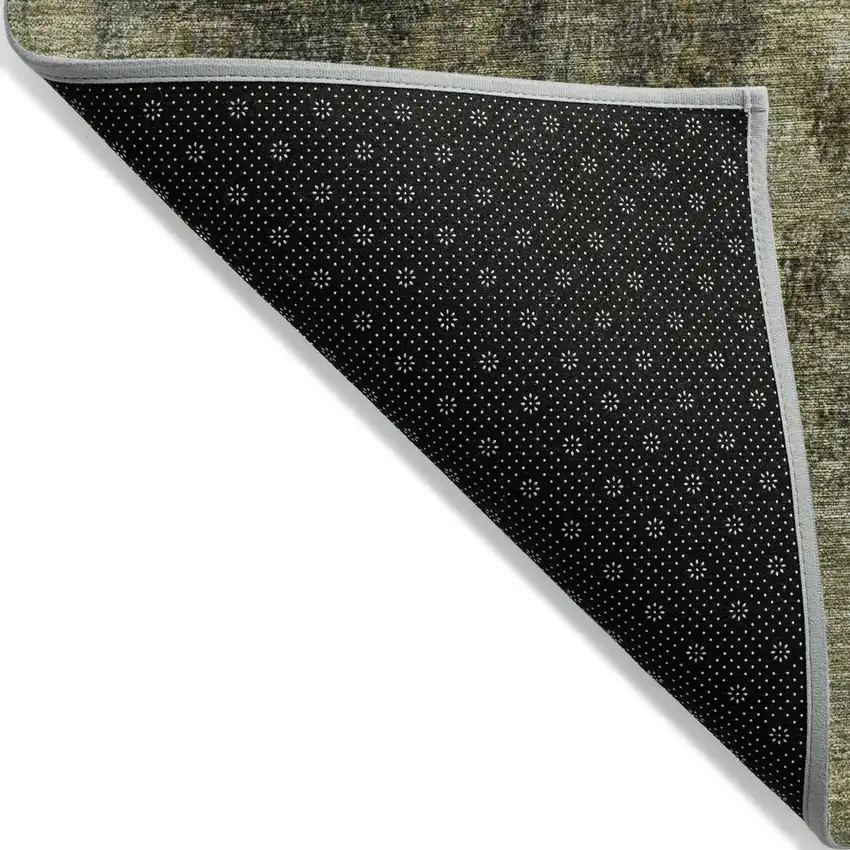 8' Olive Green And Ivory Round Abstract Washable Indoor Outdoor Area Rug Photo 9