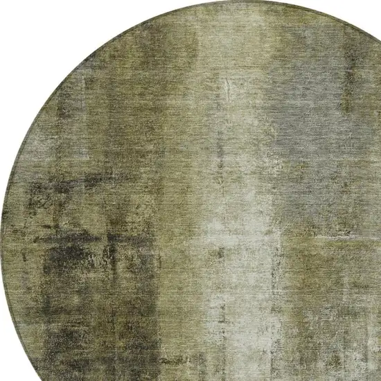 8' Olive Green And Ivory Round Abstract Washable Indoor Outdoor Area Rug Photo 8