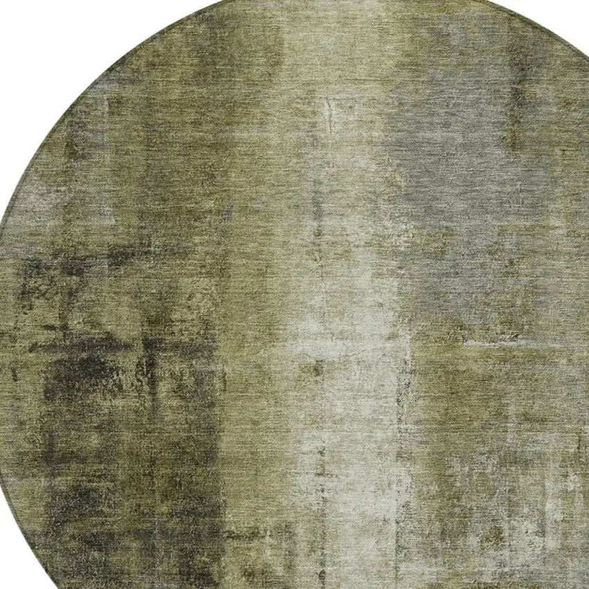 8' Olive Green And Ivory Round Abstract Washable Indoor Outdoor Area Rug Photo 4