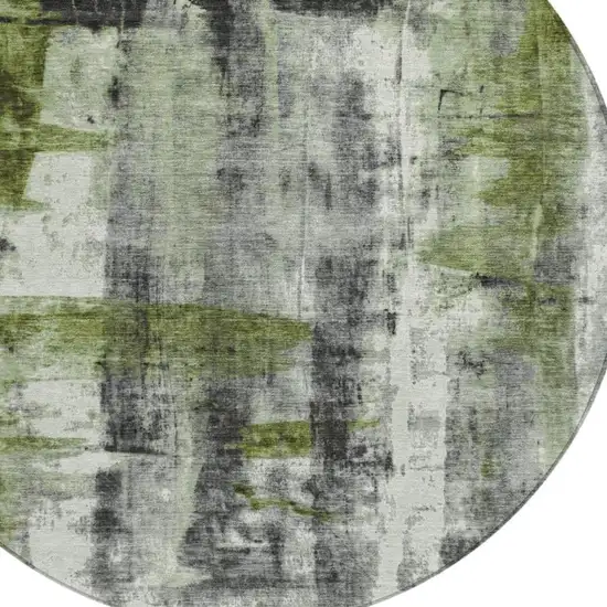 8' Olive Green And Ivory Round Abstract Washable Indoor Outdoor Area Rug Photo 8