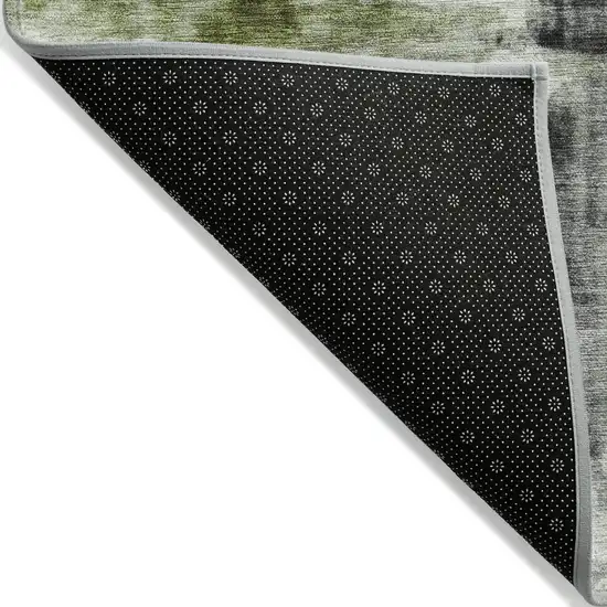 8' Olive Green And Ivory Round Abstract Washable Indoor Outdoor Area Rug Photo 9