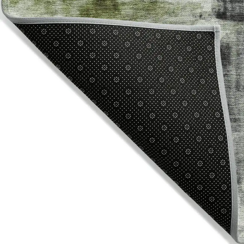 8' Olive Green And Ivory Round Abstract Washable Indoor Outdoor Area Rug Photo 9