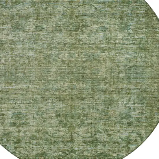 8' Olive Green And Ivory Round Floral Medallion Washable Indoor Outdoor Area Rug Photo 8