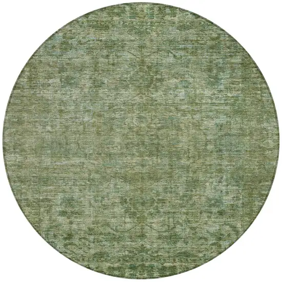 8' Olive Green And Ivory Round Floral Medallion Washable Indoor Outdoor Area Rug Photo 3