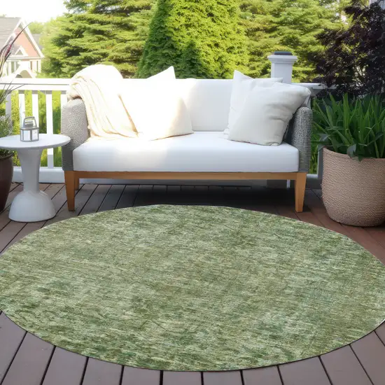 8' Olive Green And Ivory Round Floral Medallion Washable Indoor Outdoor Area Rug Photo 5