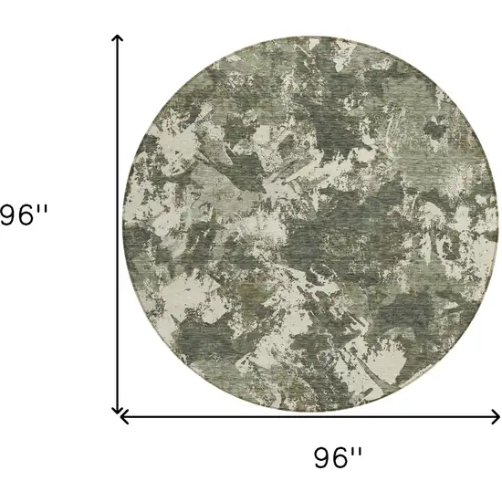 8' Olive Green And Ivory Round Floral Washable Indoor Outdoor Area Rug Photo 3