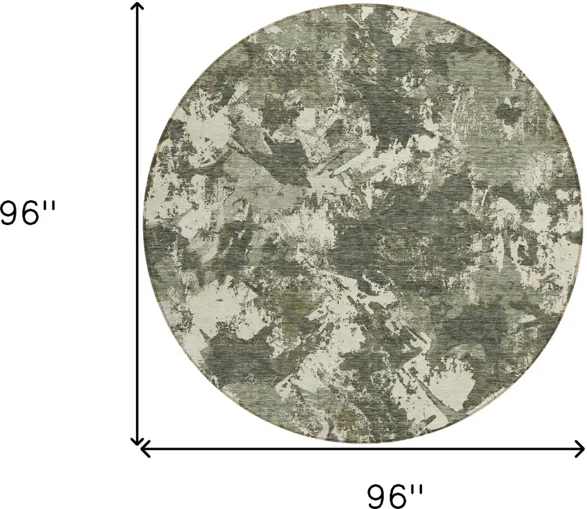 8' Olive Green And Ivory Round Floral Washable Indoor Outdoor Area Rug Photo 3
