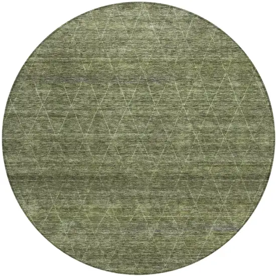 8' Olive Green And Ivory Round Geometric Washable Indoor Outdoor Area Rug Photo 2