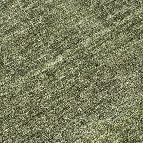 8' Olive Green And Ivory Round Geometric Washable Indoor Outdoor Area Rug Photo 8