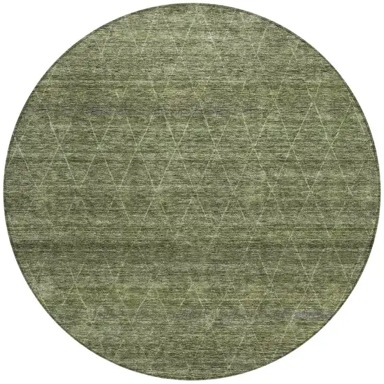 8' Olive Green And Ivory Round Geometric Washable Indoor Outdoor Area Rug Photo 5