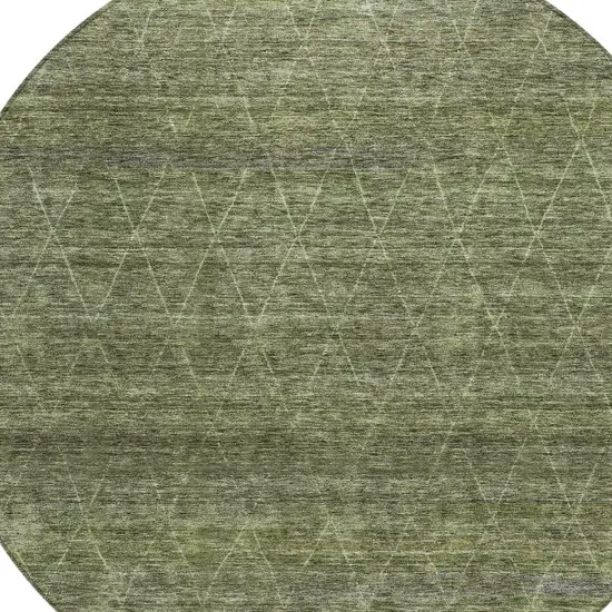 8' Olive Green And Ivory Round Geometric Washable Indoor Outdoor Area Rug Photo 4