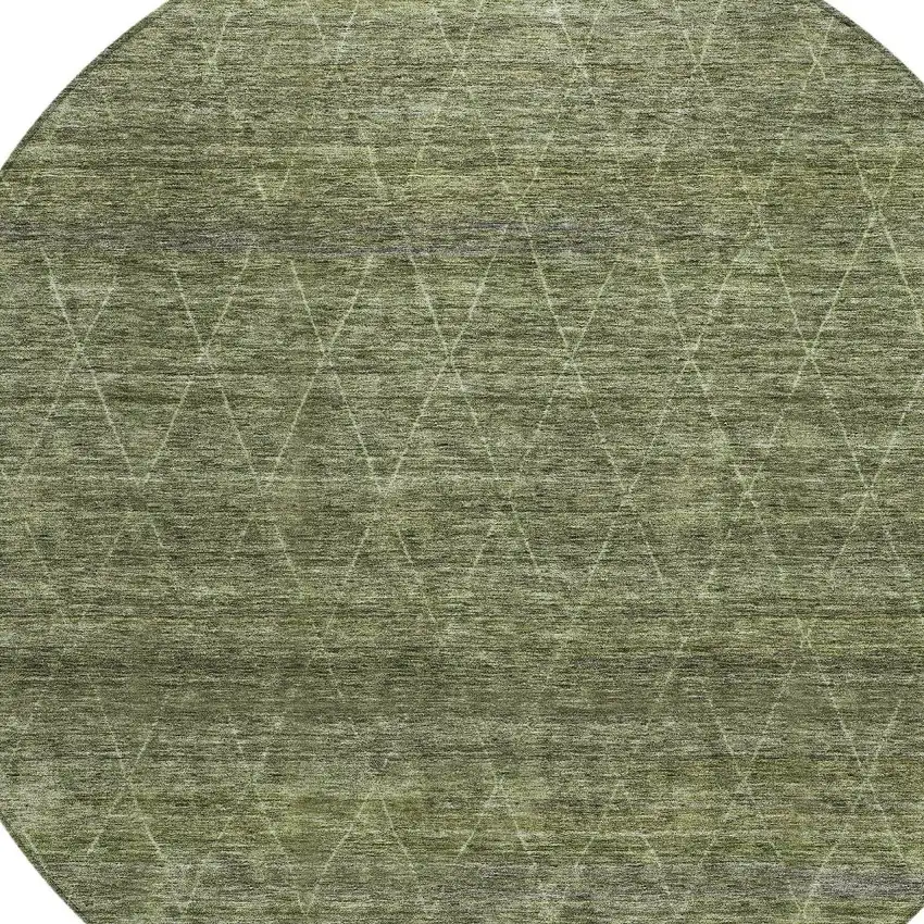 8' Olive Green And Ivory Round Geometric Washable Indoor Outdoor Area Rug Photo 4