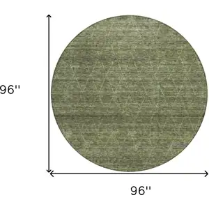 Photo of 8' Olive Green And Ivory Round Geometric Washable Indoor Outdoor Area Rug