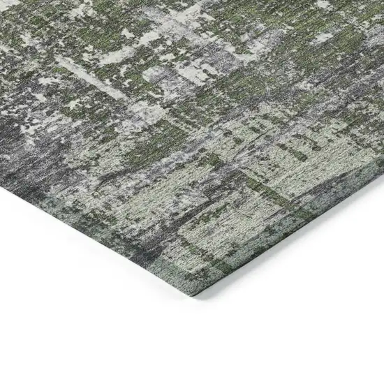 8' Olive Green And Ivory Round Geometric Washable Indoor Outdoor Area Rug Photo 7