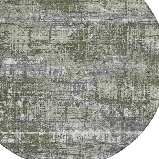 8' Olive Green And Ivory Round Geometric Washable Indoor Outdoor Area Rug Photo 4