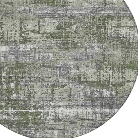8' Olive Green And Ivory Round Geometric Washable Indoor Outdoor Area Rug Photo 8