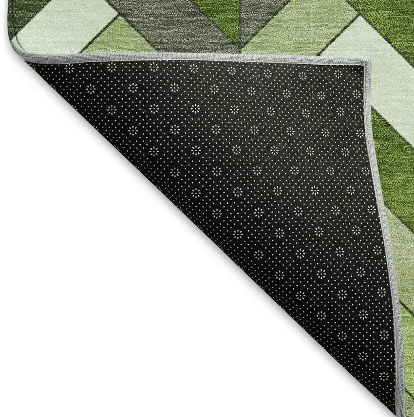 8' Olive Green And Ivory Round Geometric Washable Indoor Outdoor Area Rug Photo 7