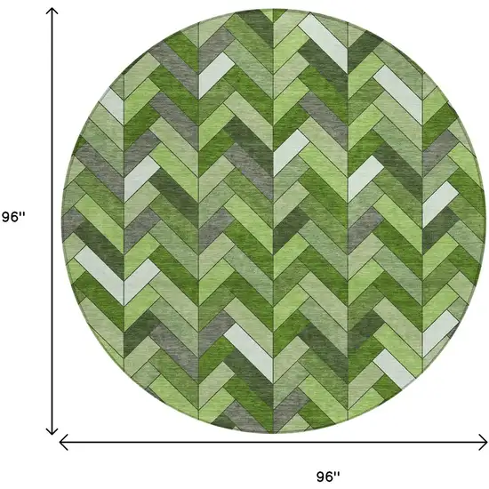 8' Olive Green And Ivory Round Geometric Washable Indoor Outdoor Area Rug Photo 3