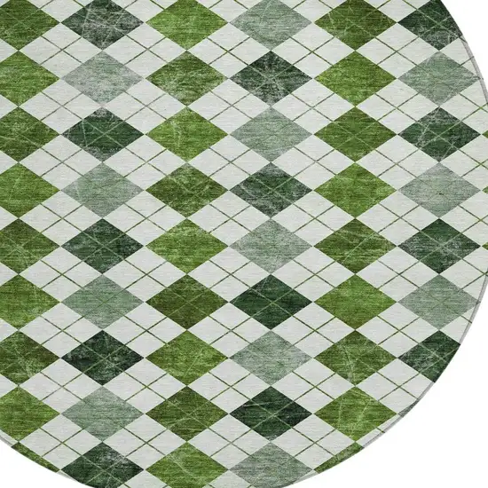 8' Olive Green And Ivory Round Geometric Washable Indoor Outdoor Area Rug Photo 6