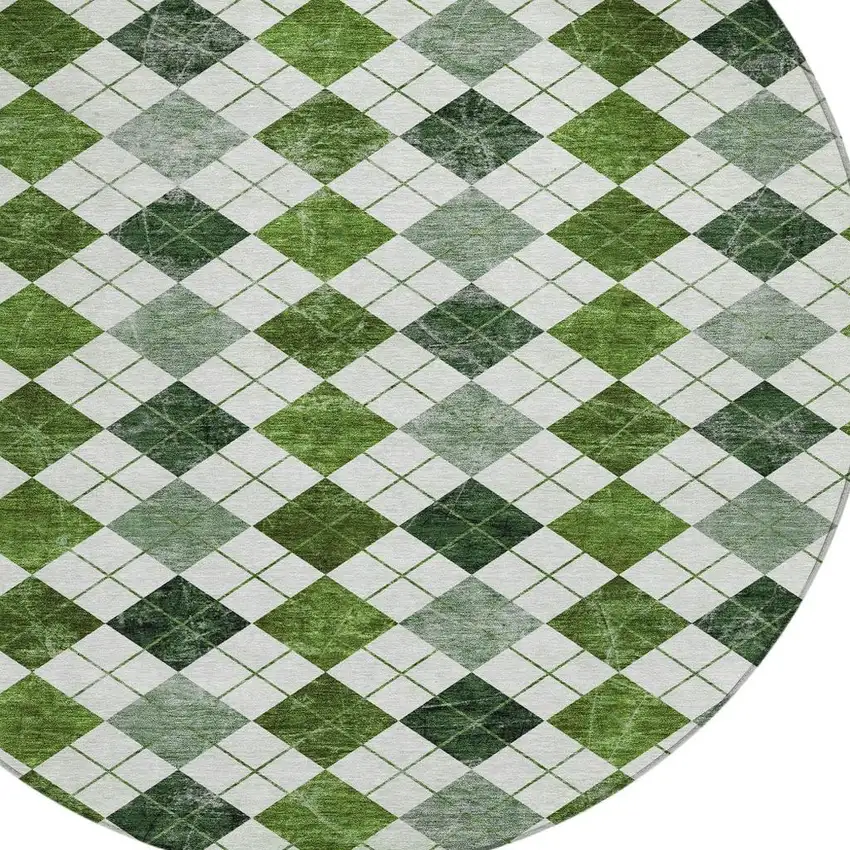 8' Olive Green And Ivory Round Geometric Washable Indoor Outdoor Area Rug Photo 6