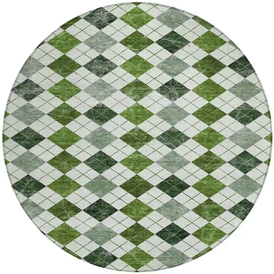 8' Olive Green And Ivory Round Geometric Washable Indoor Outdoor Area Rug Photo 4