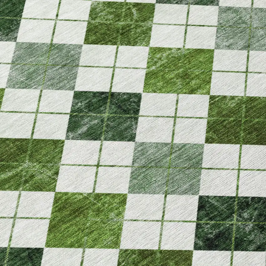 8' Olive Green And Ivory Round Geometric Washable Indoor Outdoor Area Rug Photo 9