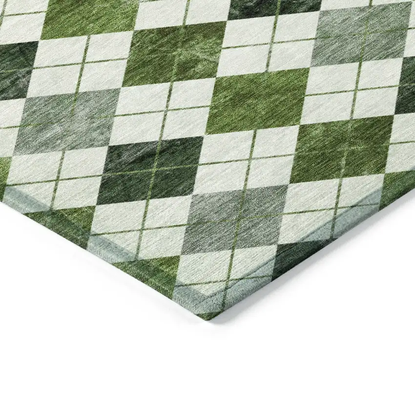 8' Olive Green And Ivory Round Geometric Washable Indoor Outdoor Area Rug Photo 5