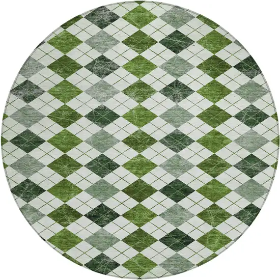 8' Olive Green And Ivory Round Geometric Washable Indoor Outdoor Area Rug Photo 2