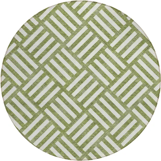 8' Olive Green And Ivory Round Geometric Washable Indoor Outdoor Area Rug Photo 2