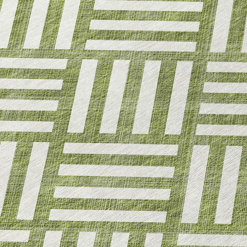 8' Olive Green And Ivory Round Geometric Washable Indoor Outdoor Area Rug Photo 4