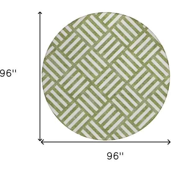 8' Olive Green And Ivory Round Geometric Washable Indoor Outdoor Area Rug Photo 3